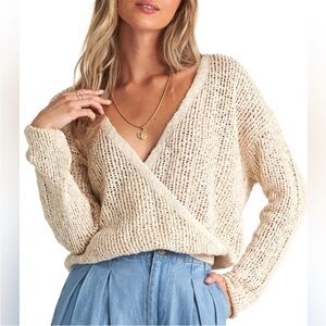 NWOT Billabong Women's Sweet Bliss Loose Knit Faux-Wrap Sweater. Cream. Small.